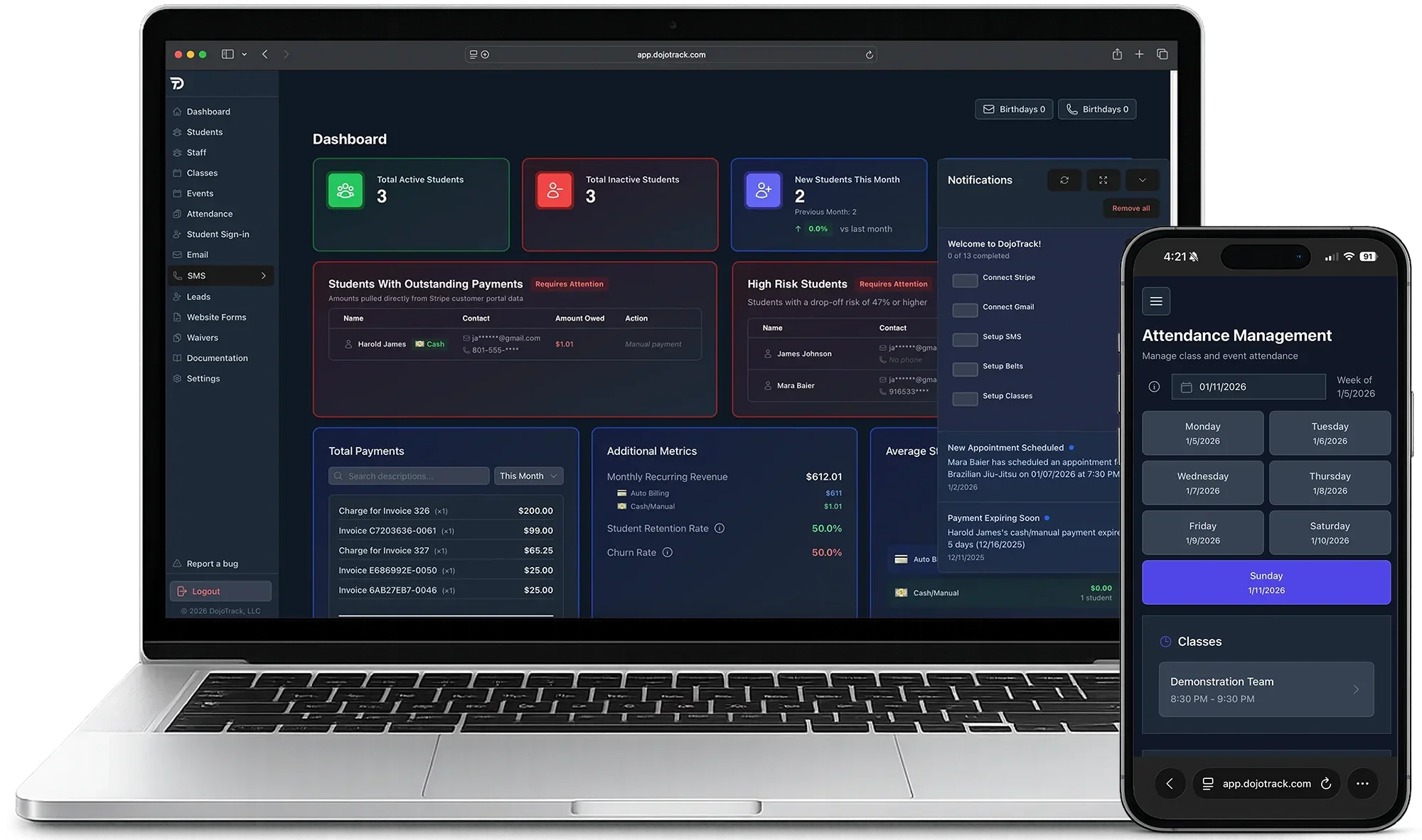 Martial Arts Software with AI Dashboard - DojoTrack CRM System