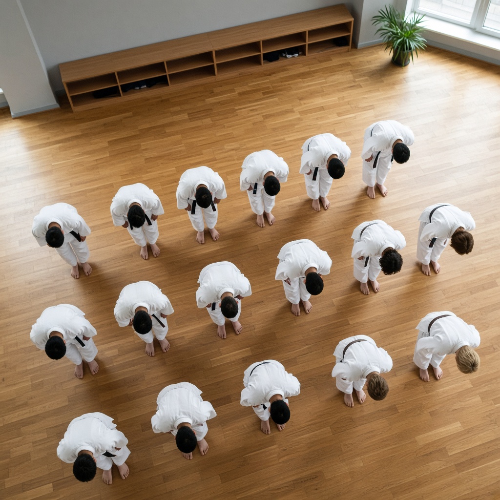 Martial arts class lining up on the dojo floor — DojoTrack on Instagram
