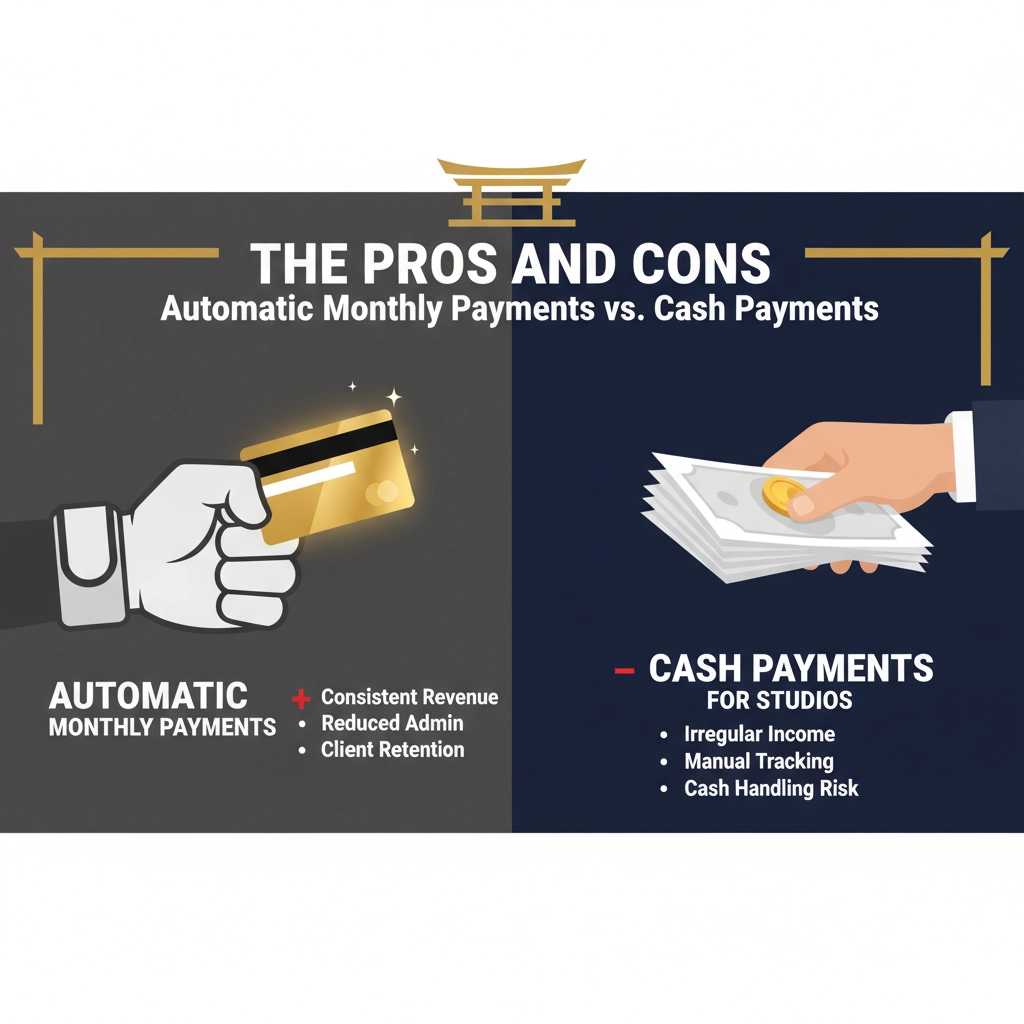 The Pros and Cons of Automatic Monthly Payments vs. Cash Payments for Studios - Martial Arts Studio Management Tips & Insights
