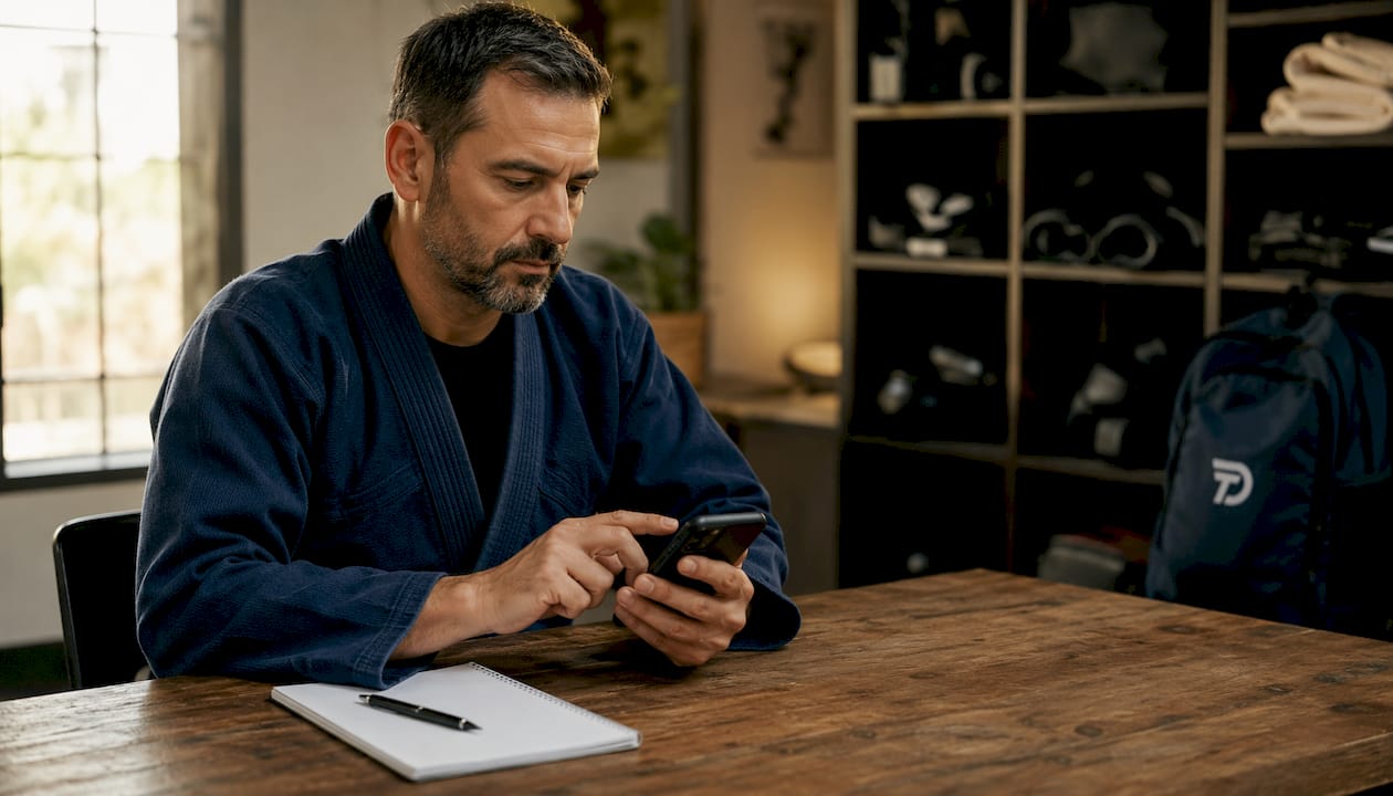 Instructor hands preparing follow-up message on phone