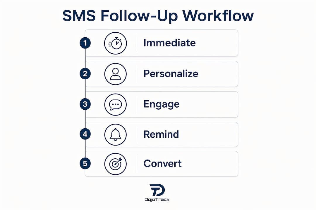 Infographic illustrating SMS follow-up workflow steps