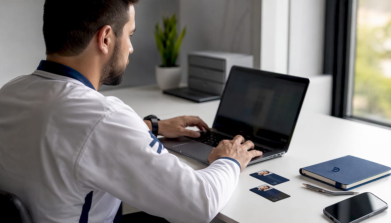 Hands scrolling instructor scheduling dashboard laptop