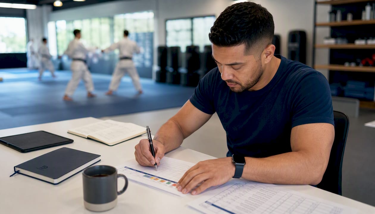 Instructor marking belt progress records