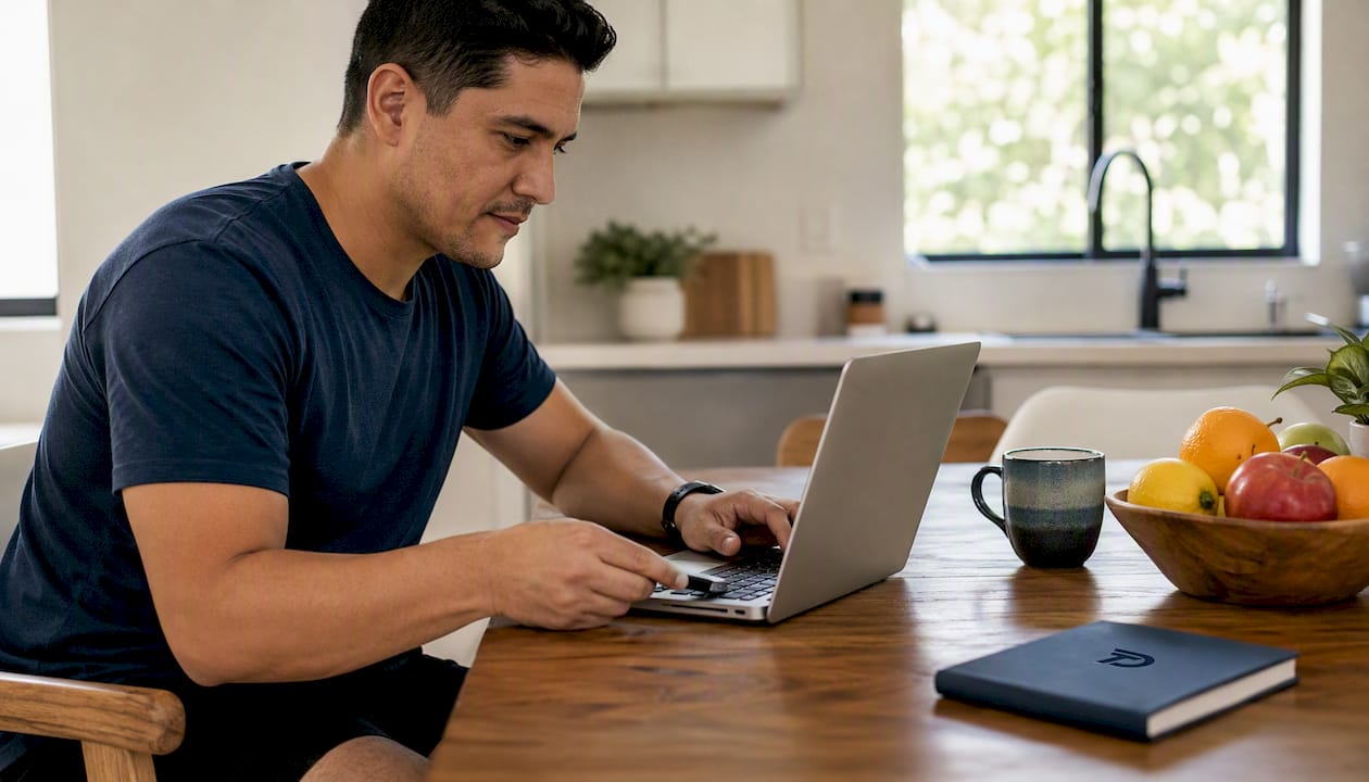 Hands plugging USB into laptop at desk