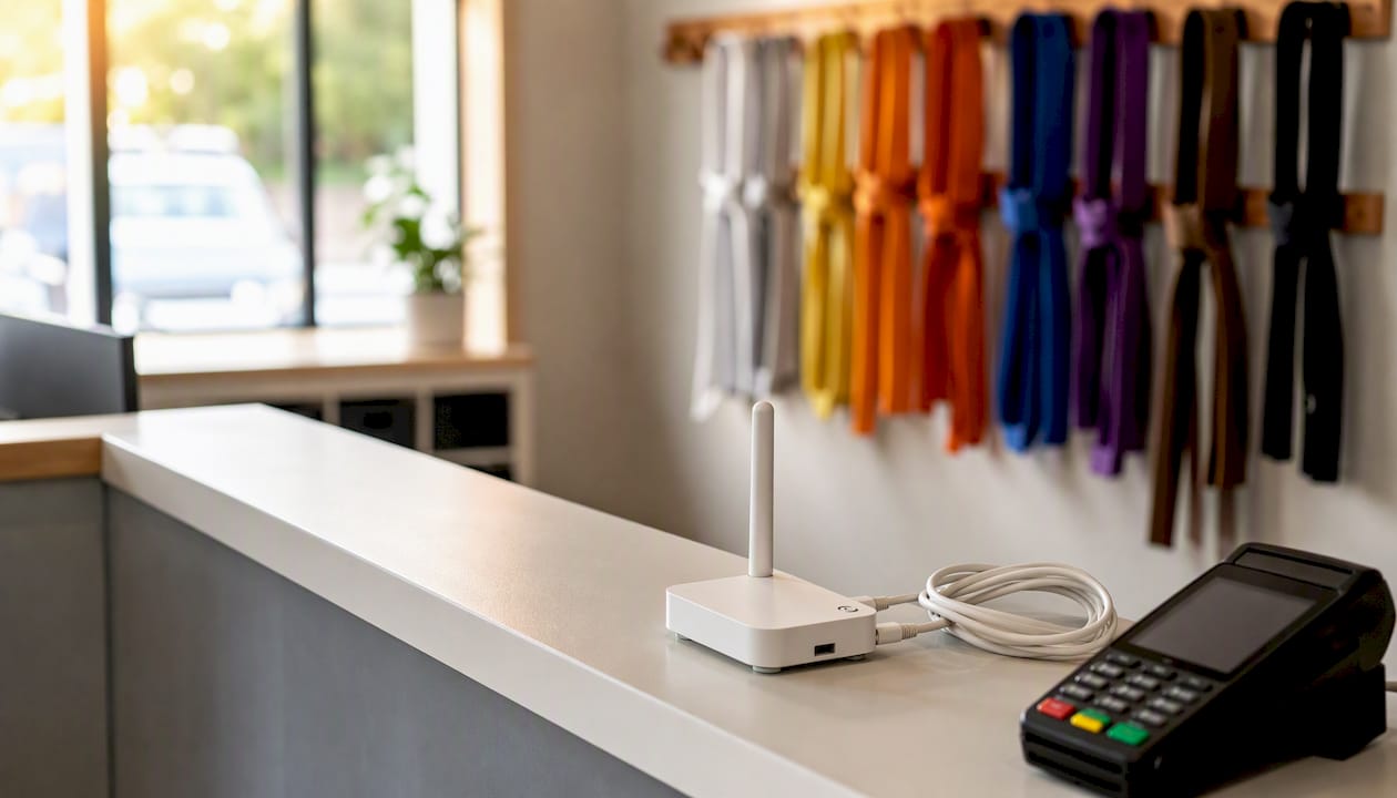 Cellular hotspot device on dojo counter