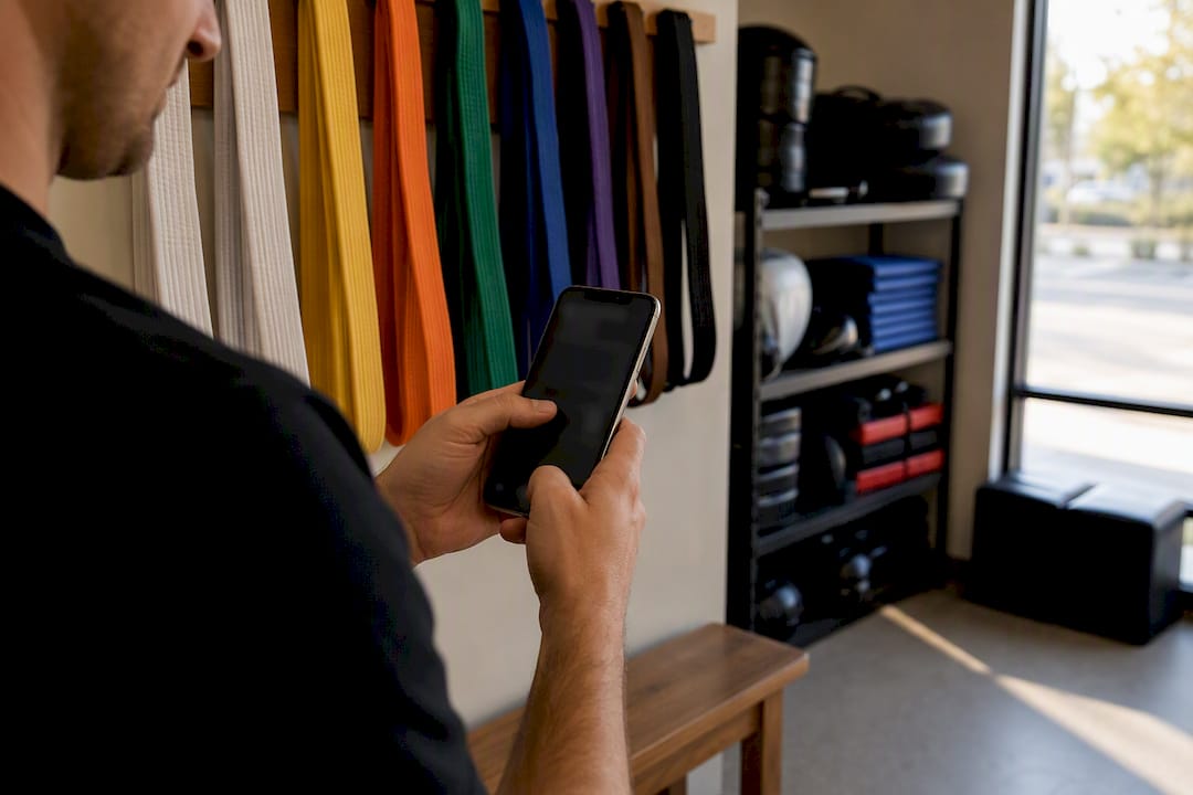 Hand texting in martial arts studio