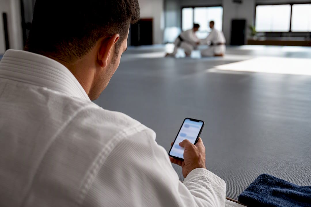 Student booking a martial arts class on phone