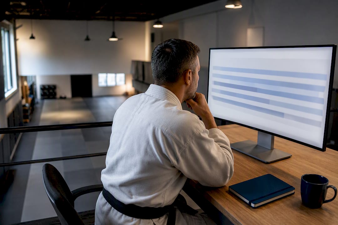 Studio owner reviewing student cohort chart