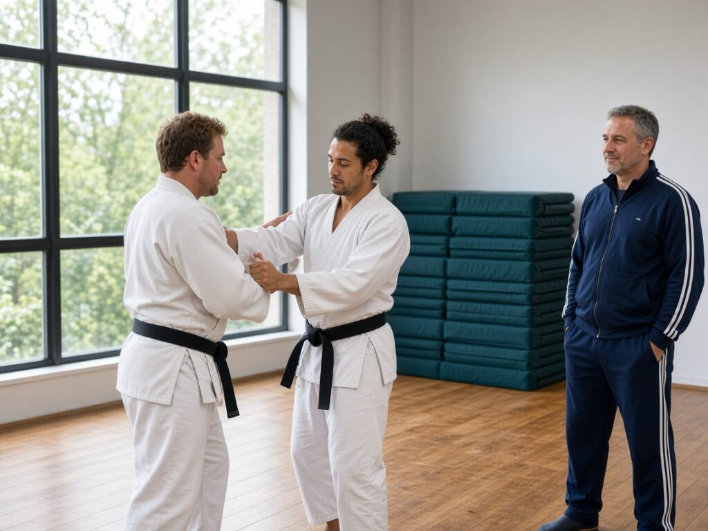Two students drilling while a coach watches — DojoTrack blog
